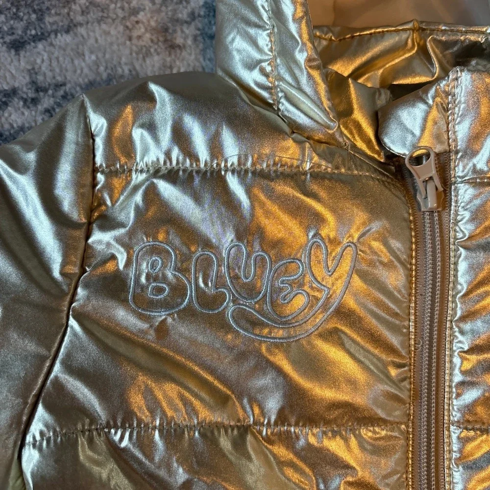 Bluey Girls 12 Month Girls Puffer Jacket Coat Gold Warm Hooded NEW